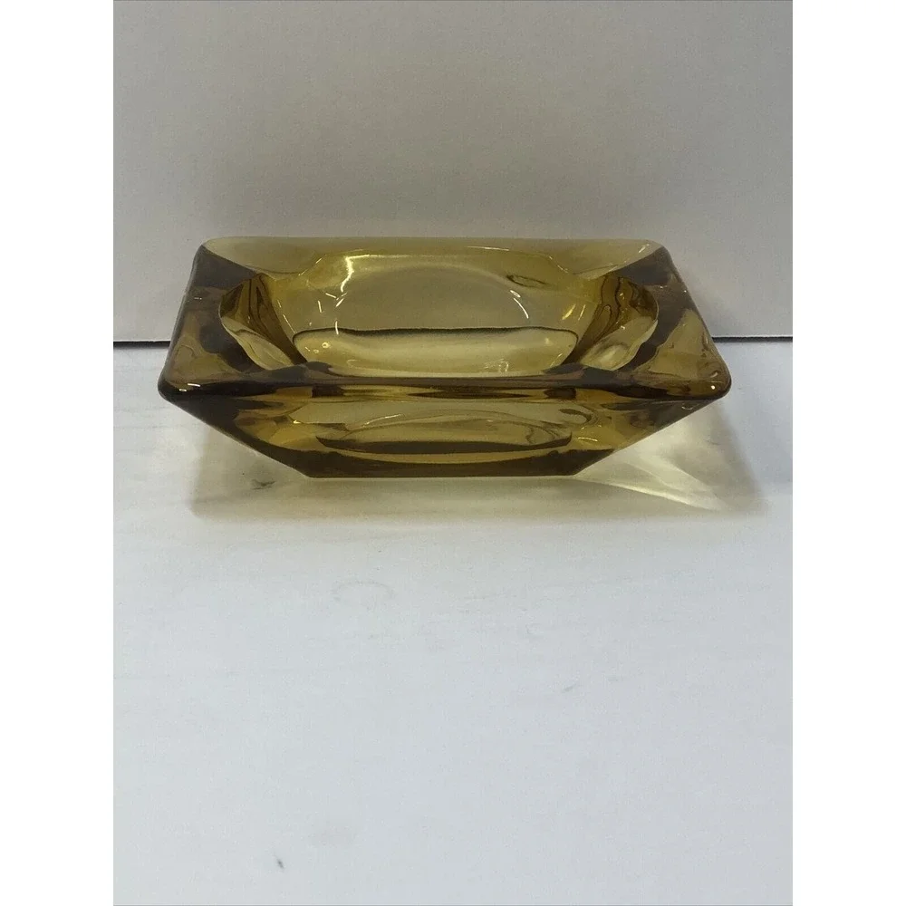 Ashtray Glass Cigar Cigarette Anchor Hocking Amber Yellow 4 Slot 4.75